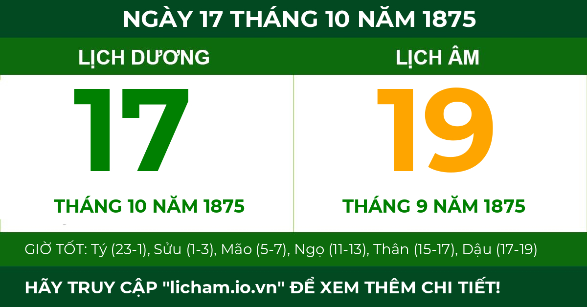 lịch âm ngày 17 tháng 10 năm 1875
