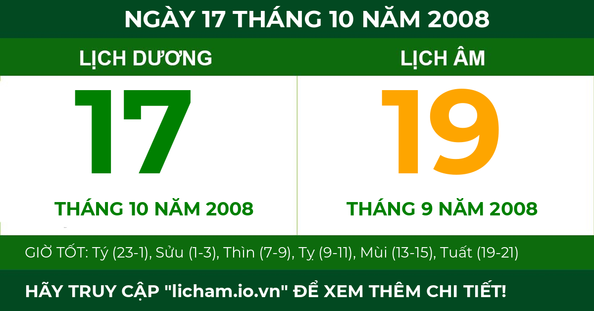 lịch âm ngày 17 tháng 10 năm 2008