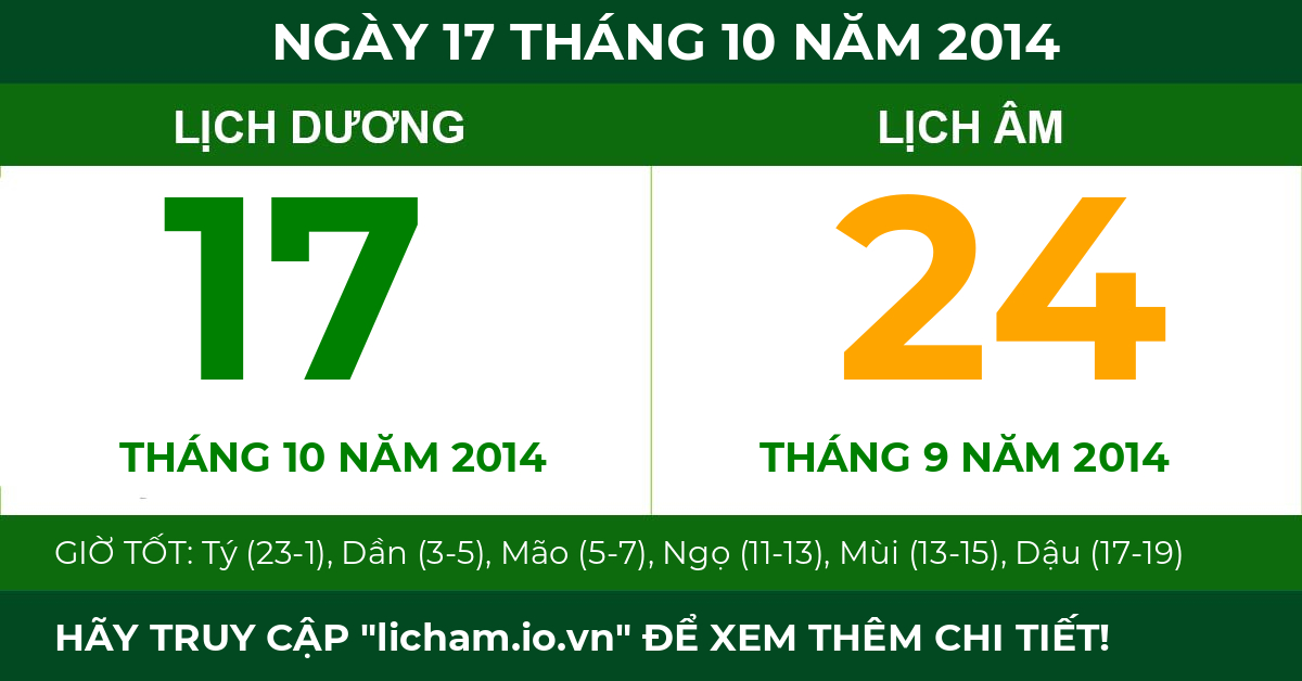 lịch âm ngày 17 tháng 10 năm 2014