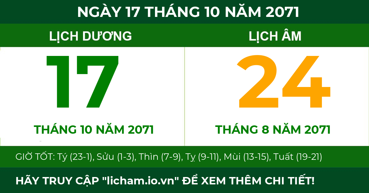 lịch âm ngày 17 tháng 10 năm 2071