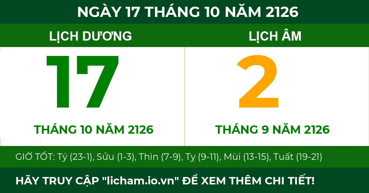 lịch âm ngày 17 tháng 10 năm 2126