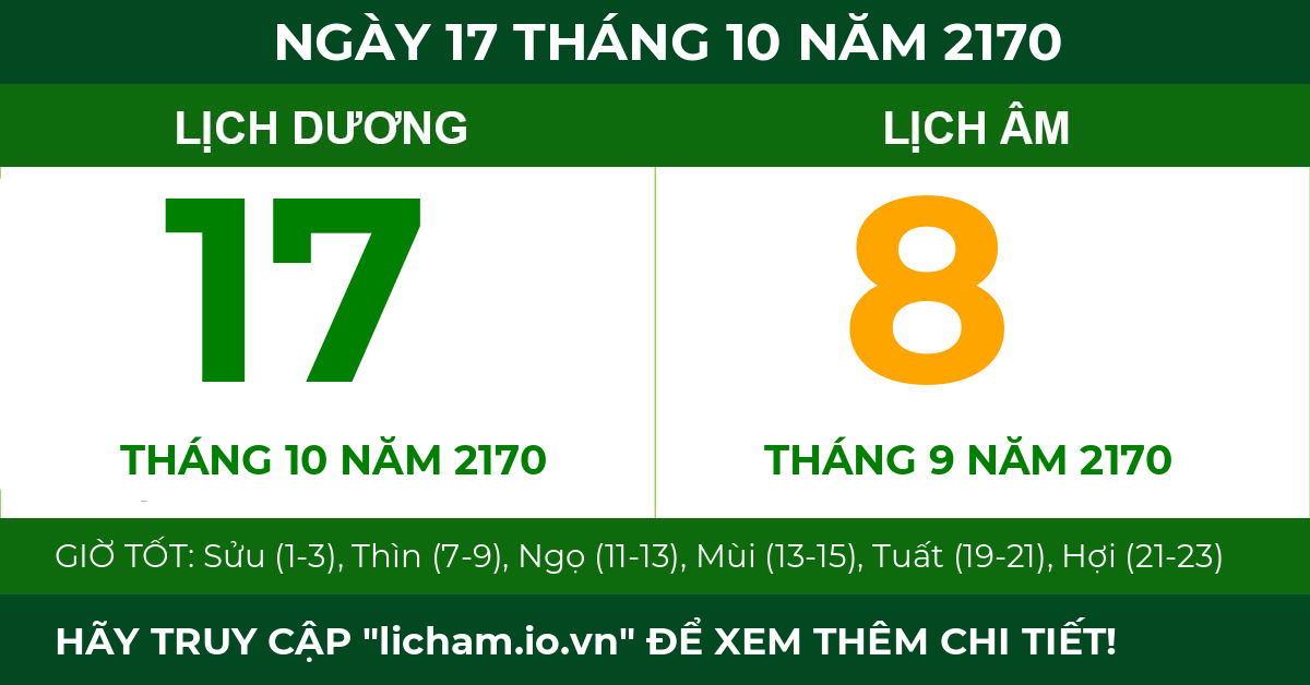 lịch âm ngày 17 tháng 10 năm 2170