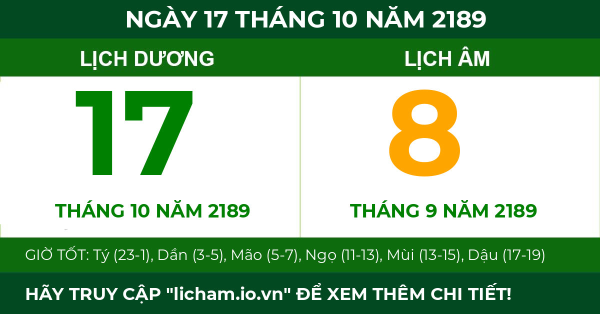 lịch âm ngày 17 tháng 10 năm 2189