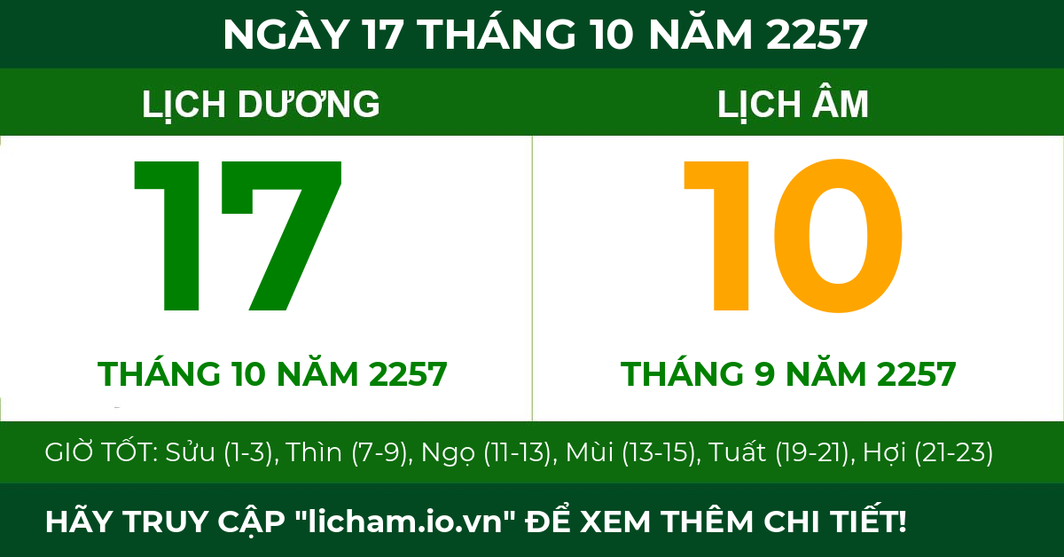 lịch âm ngày 17 tháng 10 năm 2257