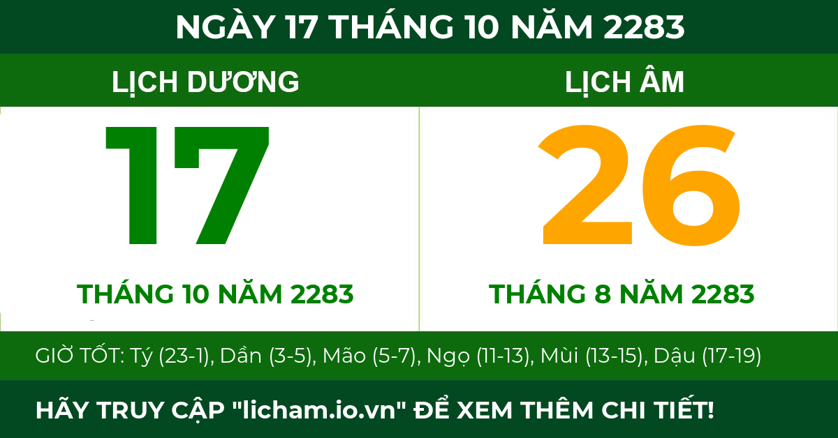 lịch âm ngày 17 tháng 10 năm 2283