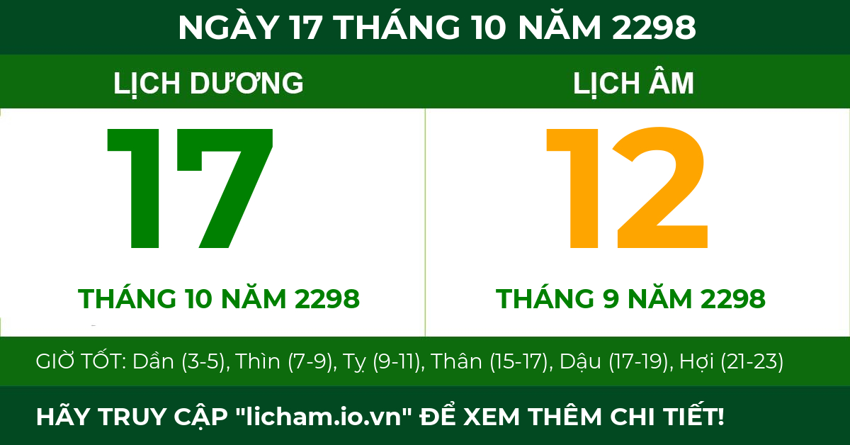 lịch âm ngày 17 tháng 10 năm 2298