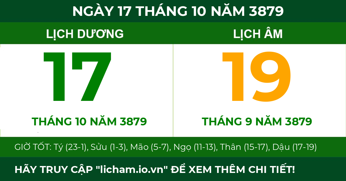 lịch âm ngày 17 tháng 10 năm 3879