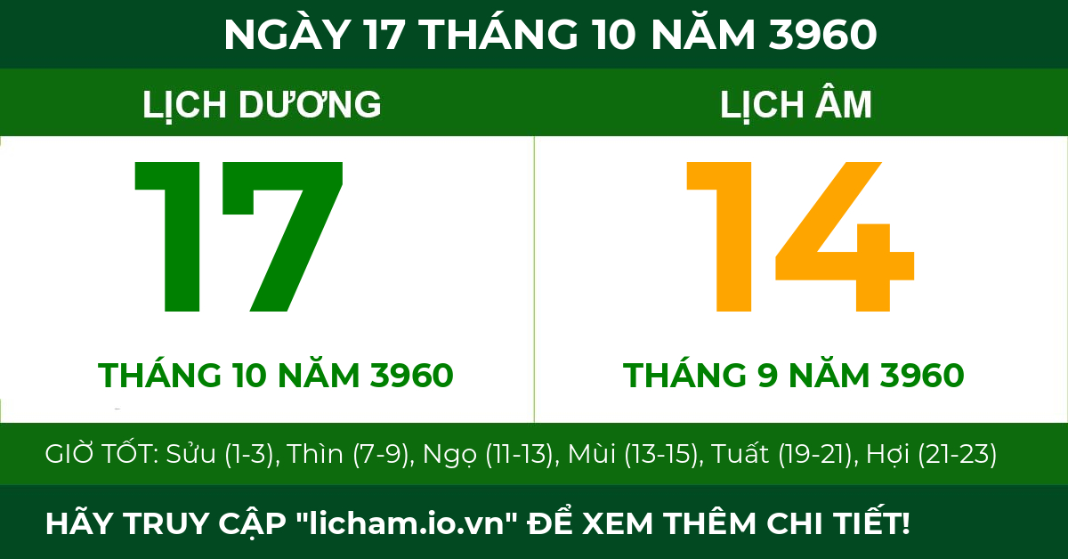 lịch âm ngày 17 tháng 10 năm 3960