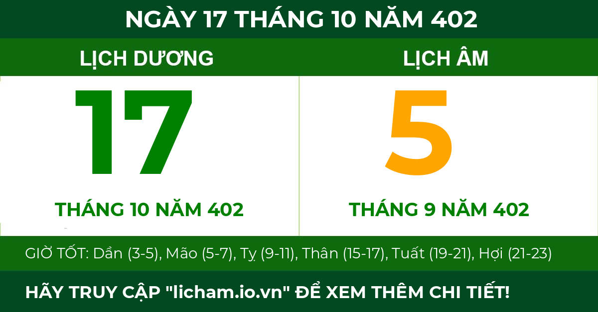 lịch âm ngày 17 tháng 10 năm 402