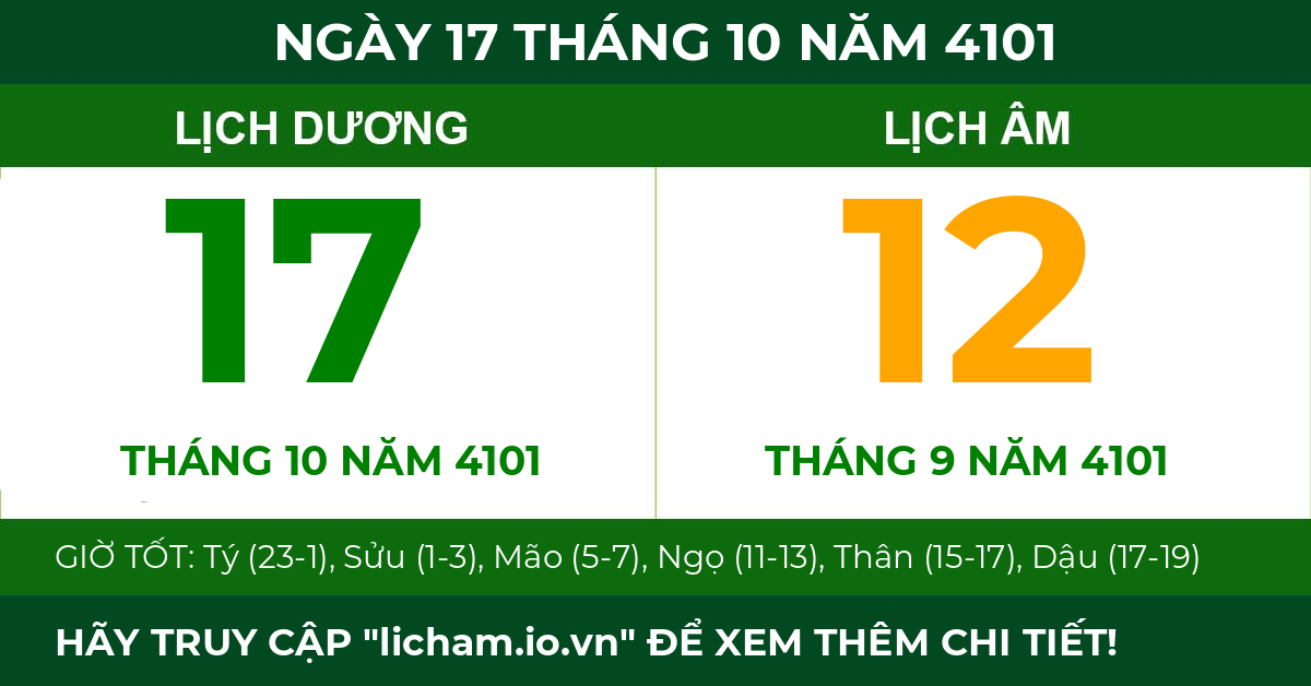 lịch âm ngày 17 tháng 10 năm 4101