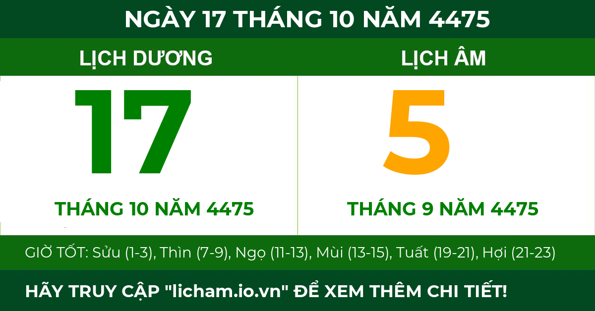 lịch âm ngày 17 tháng 10 năm 4475