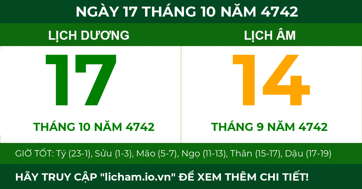 lịch âm ngày 17 tháng 10 năm 4742
