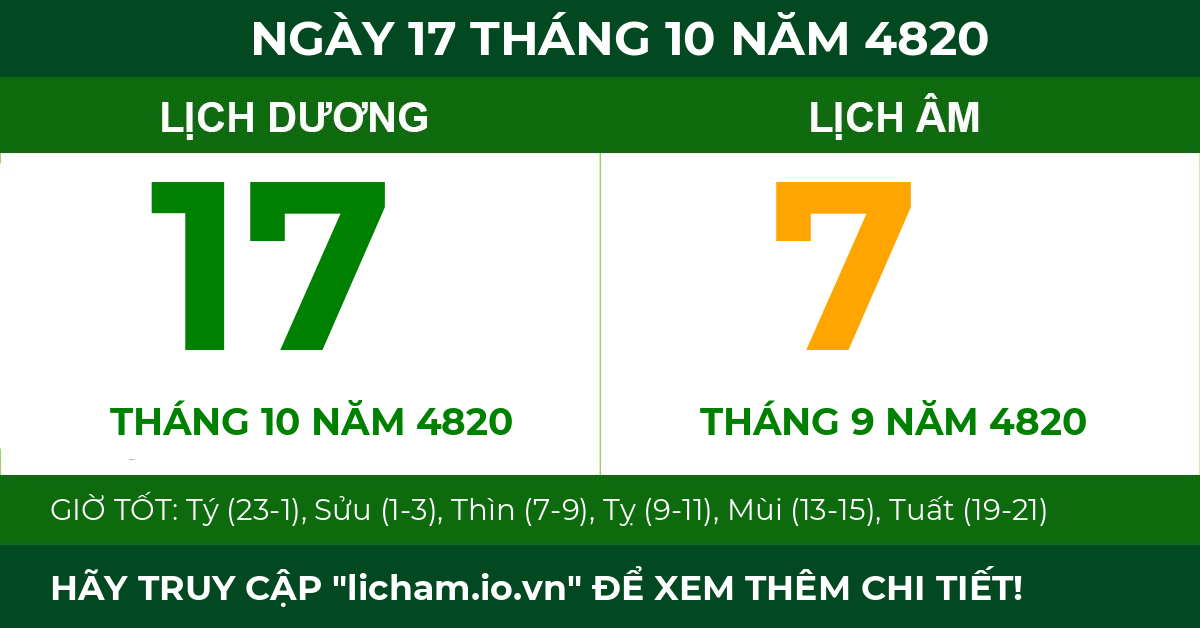 lịch âm ngày 17 tháng 10 năm 4820