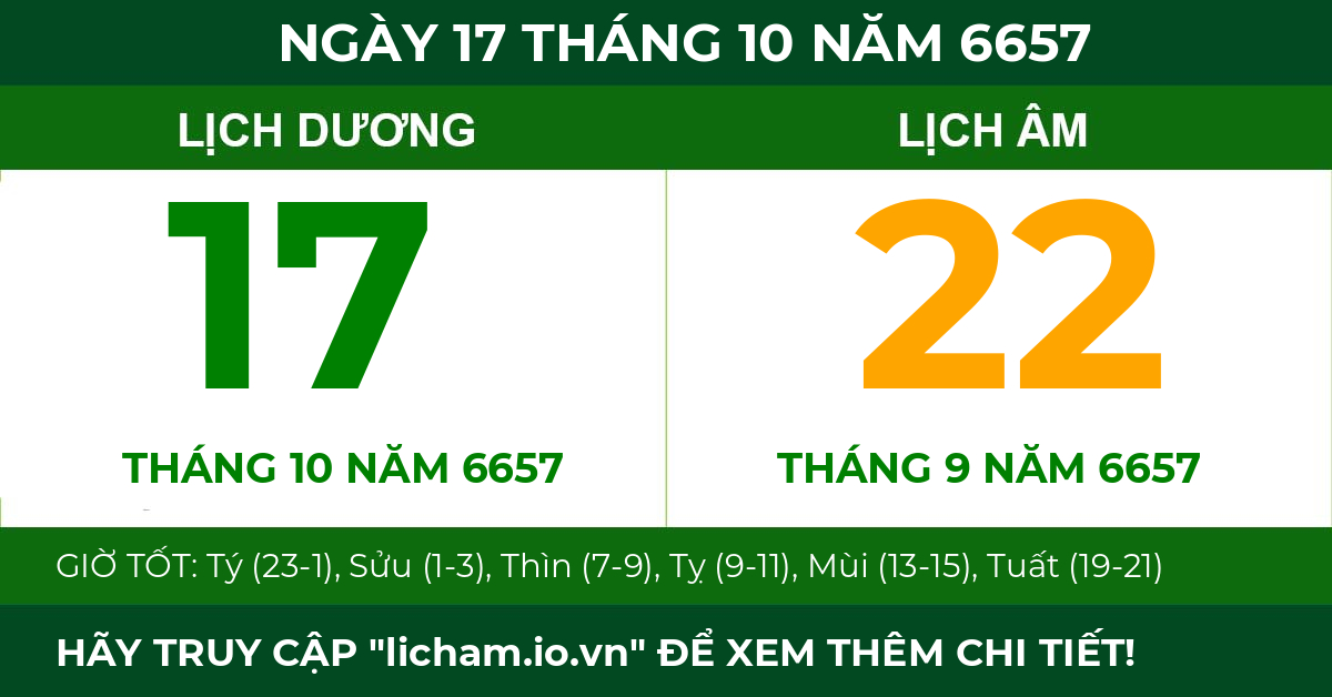 lịch âm ngày 17 tháng 10 năm 6657