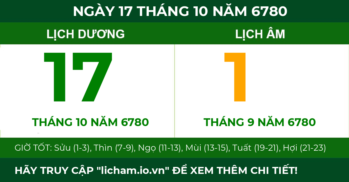 lịch âm ngày 17 tháng 10 năm 6780