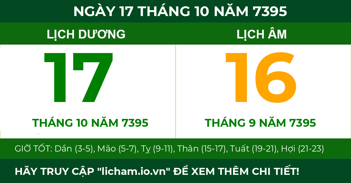 lịch âm ngày 17 tháng 10 năm 7395