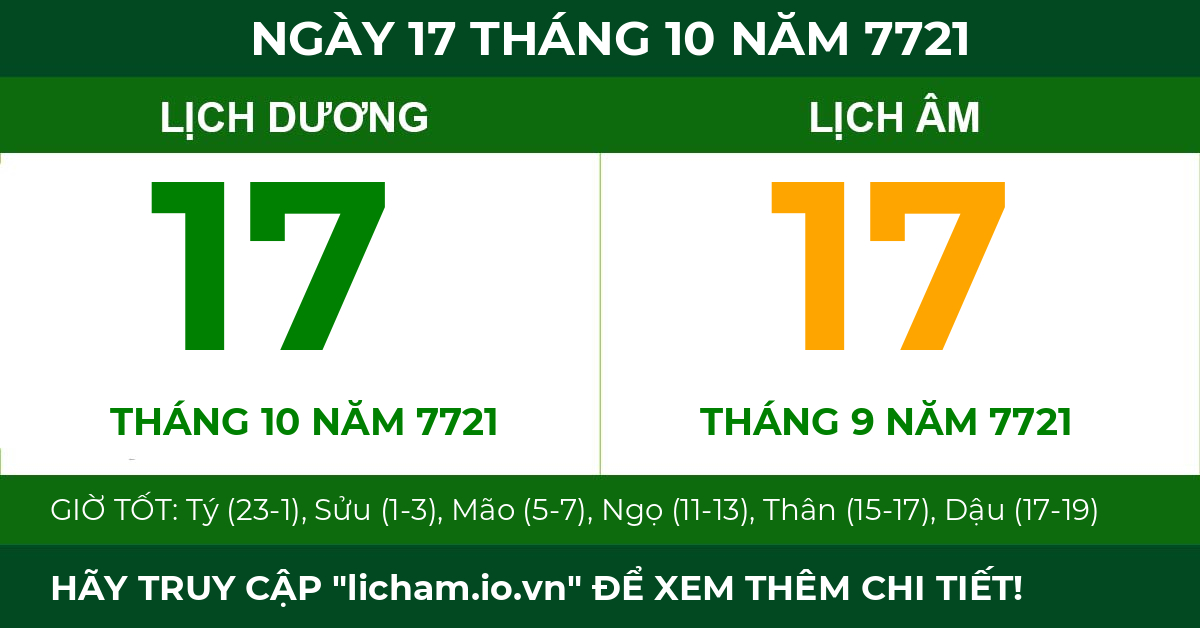 lịch âm ngày 17 tháng 10 năm 7721
