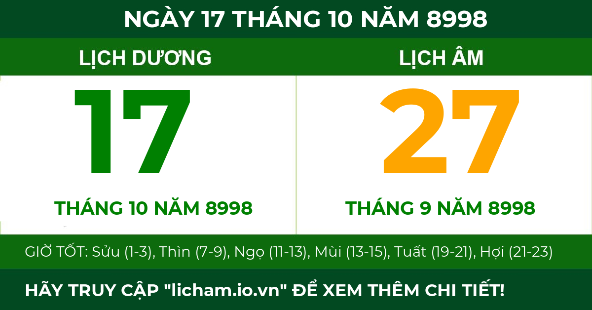lịch âm ngày 17 tháng 10 năm 8998