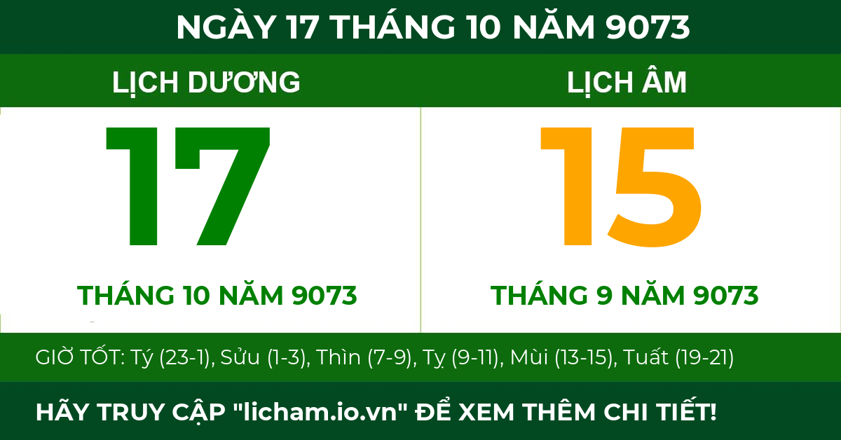 lịch âm ngày 17 tháng 10 năm 9073