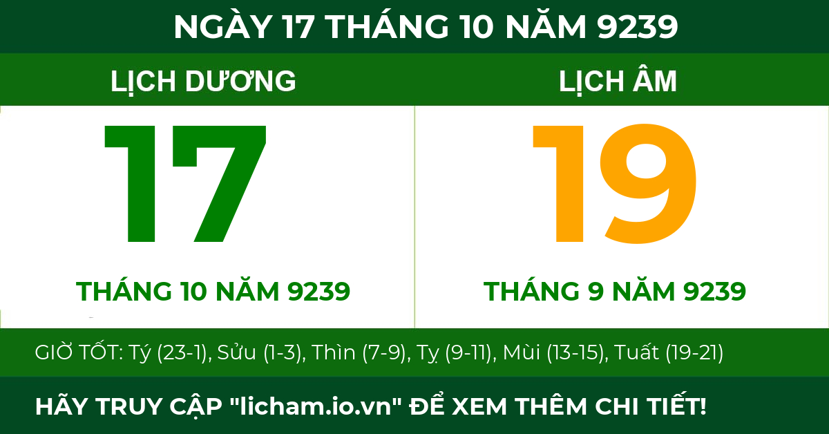 lịch âm ngày 17 tháng 10 năm 9239
