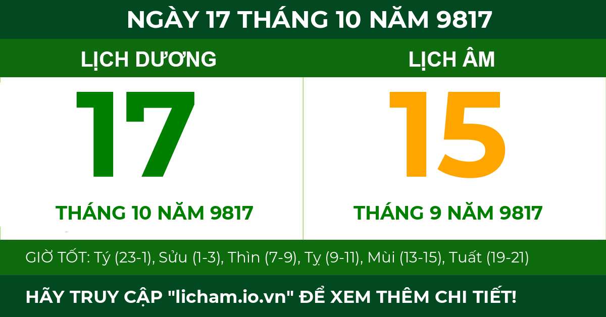 lịch âm ngày 17 tháng 10 năm 9817