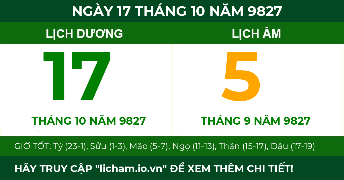 lịch âm ngày 17 tháng 10 năm 9827