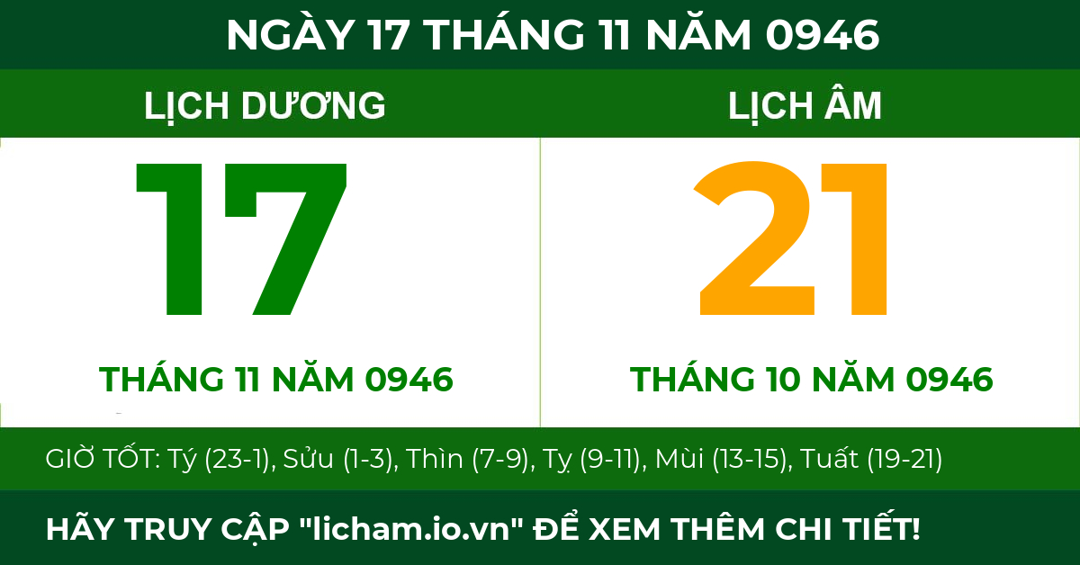lịch âm ngày 17 tháng 11 năm 0946