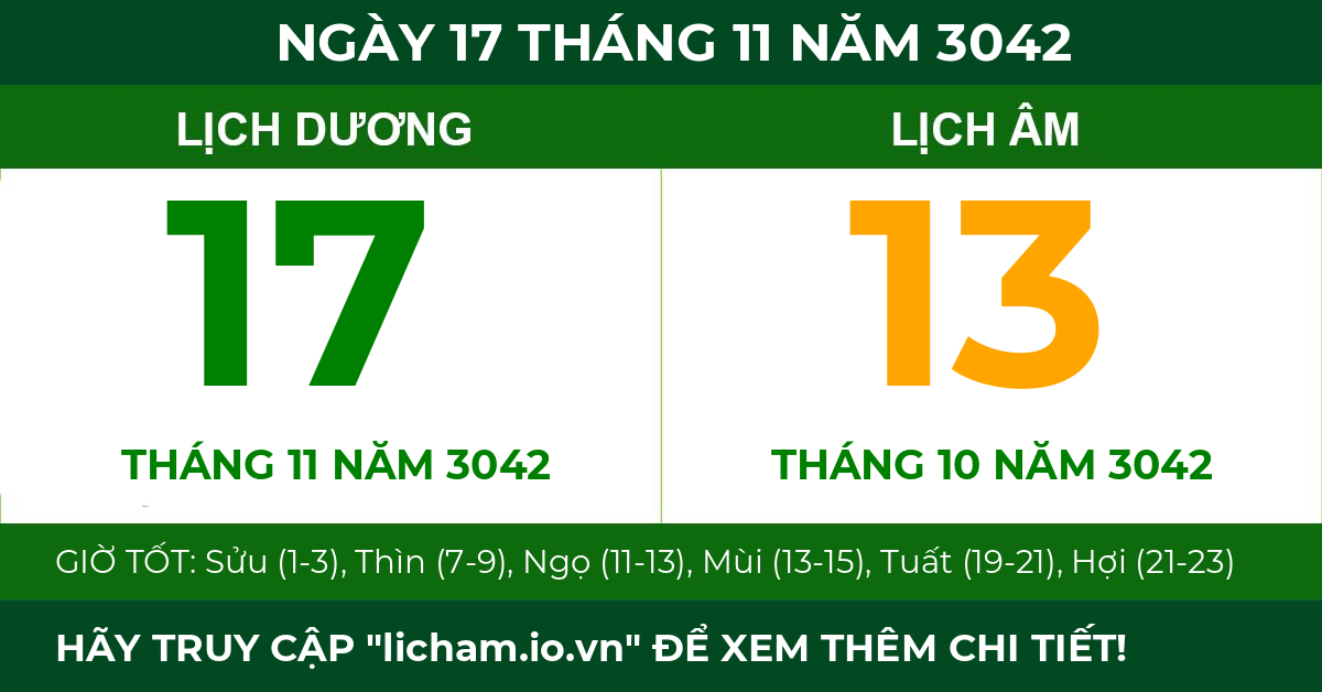 lịch âm ngày 17 tháng 11 năm 3042