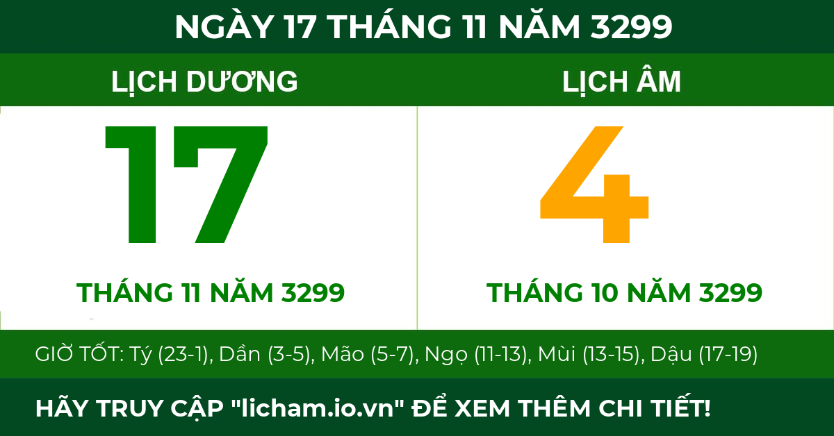 lịch âm ngày 17 tháng 11 năm 3299