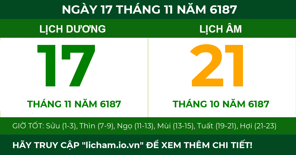 lịch âm ngày 17 tháng 11 năm 6187