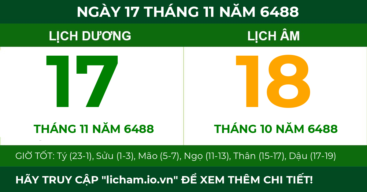 lịch âm ngày 17 tháng 11 năm 6488