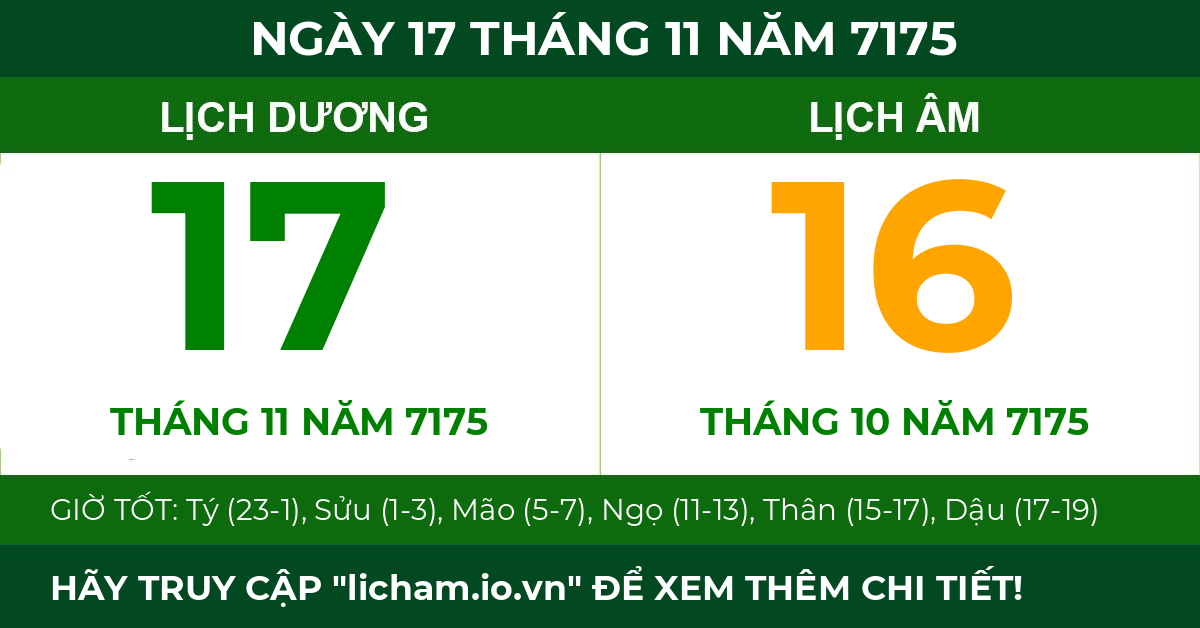 lịch âm ngày 17 tháng 11 năm 7175