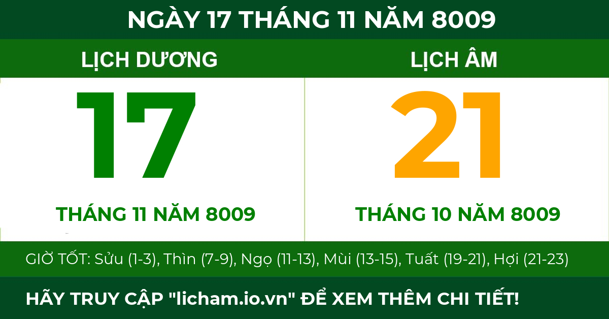 lịch âm ngày 17 tháng 11 năm 8009