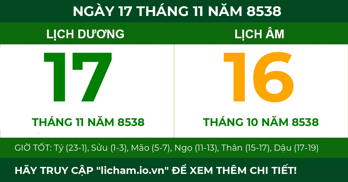 lịch âm ngày 17 tháng 11 năm 8538