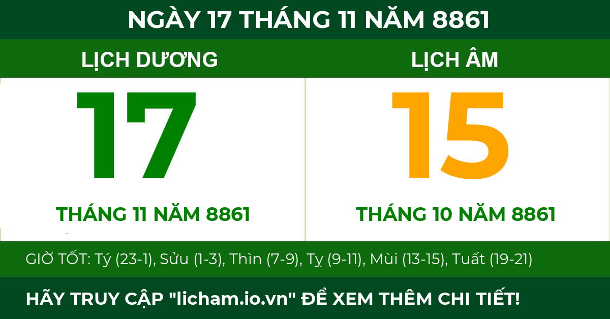 lịch âm ngày 17 tháng 11 năm 8861