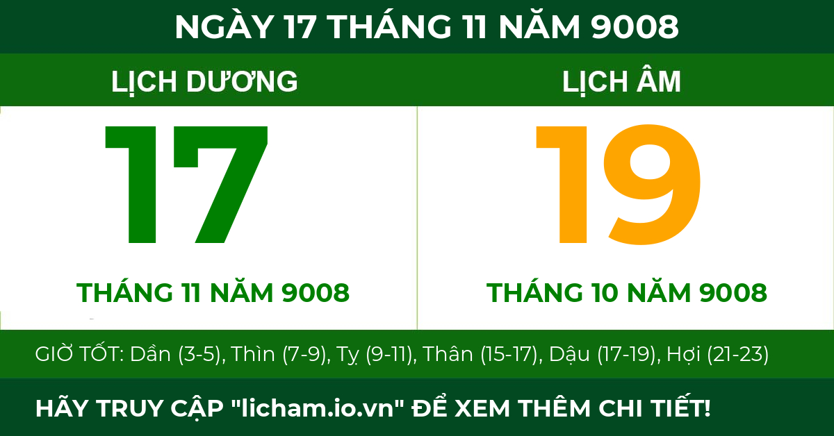 lịch âm ngày 17 tháng 11 năm 9008