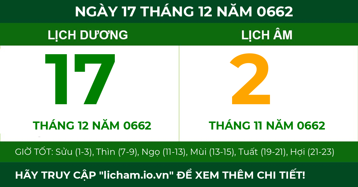 lịch âm ngày 17 tháng 12 năm 0662