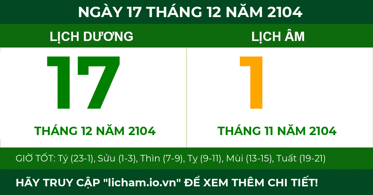 lịch âm ngày 17 tháng 12 năm 2104