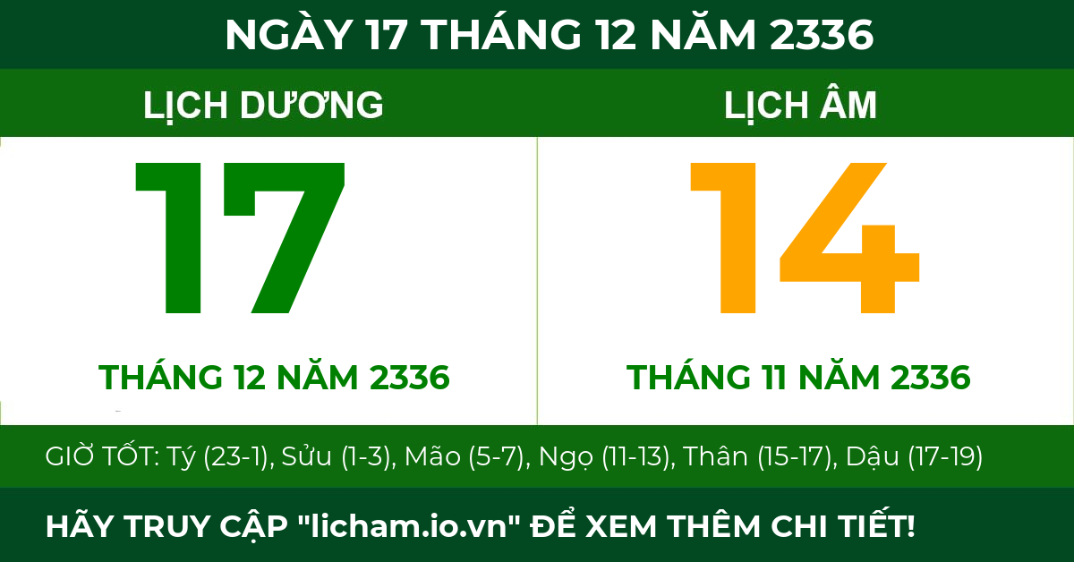 lịch âm ngày 17 tháng 12 năm 2336