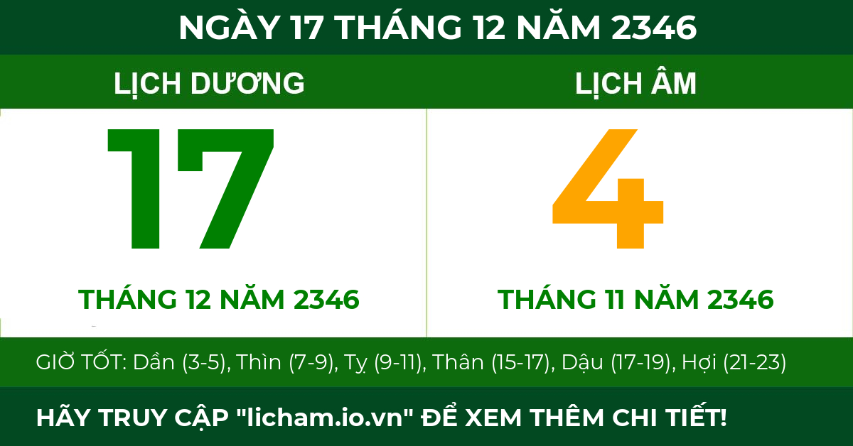 lịch âm ngày 17 tháng 12 năm 2346