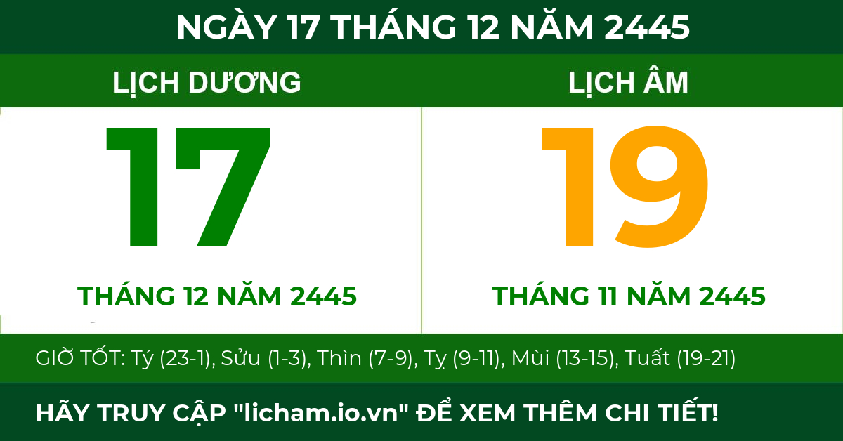 lịch âm ngày 17 tháng 12 năm 2445