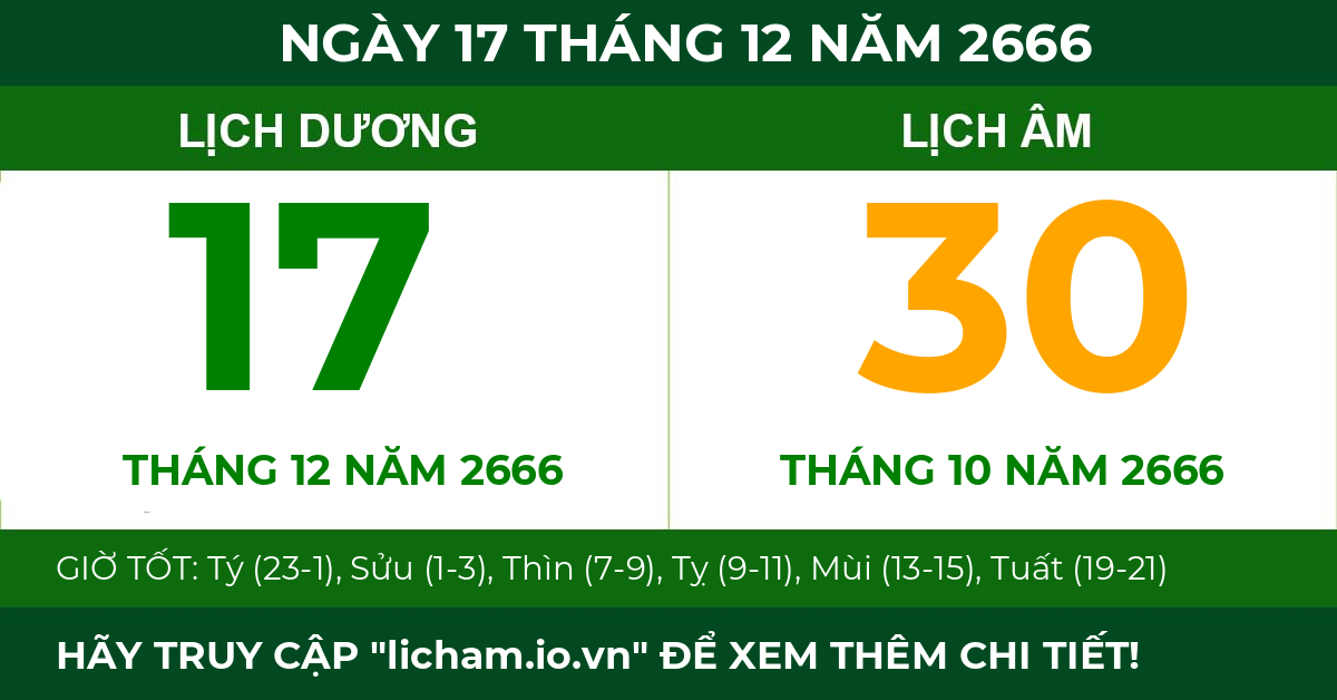 lịch âm ngày 17 tháng 12 năm 2666