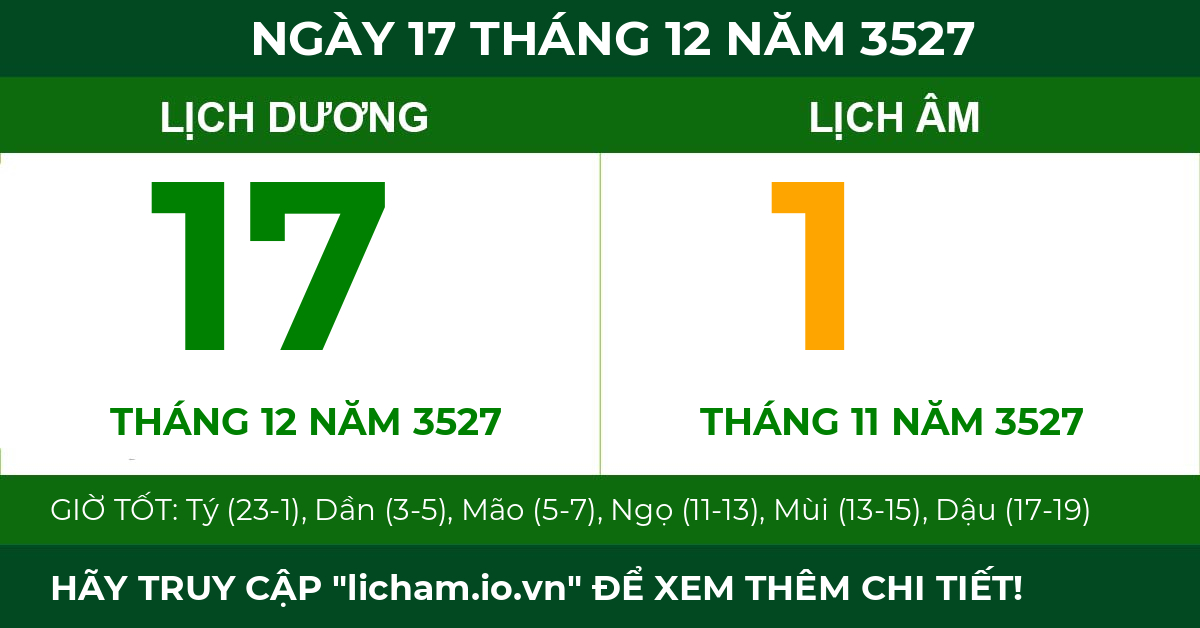 lịch âm ngày 17 tháng 12 năm 3527
