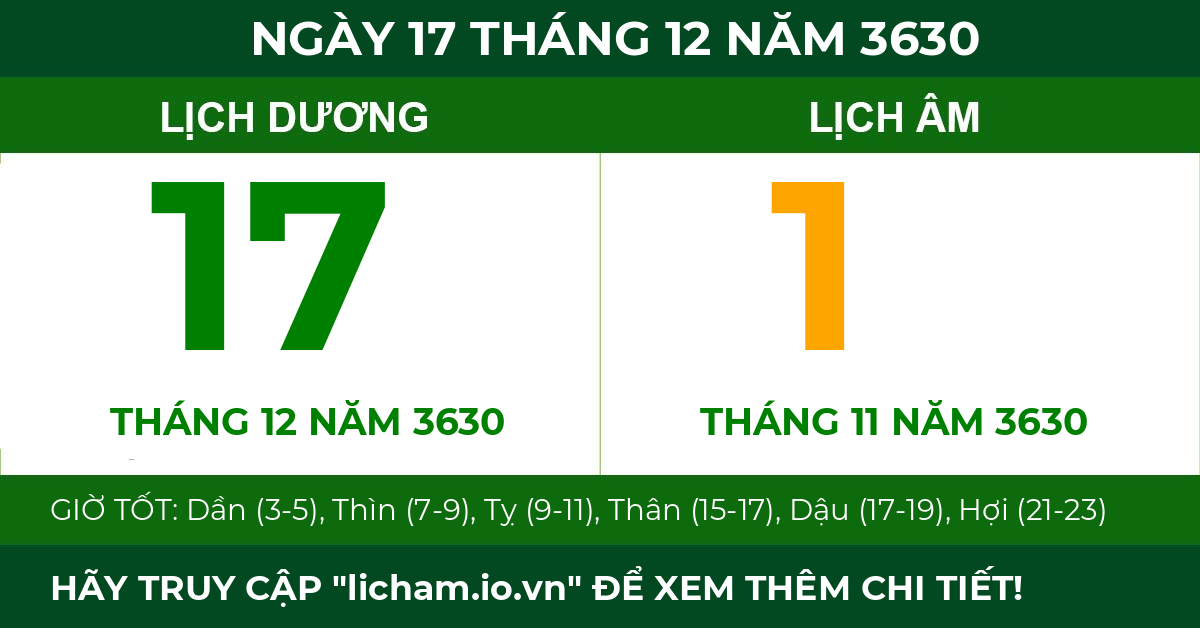 lịch âm ngày 17 tháng 12 năm 3630