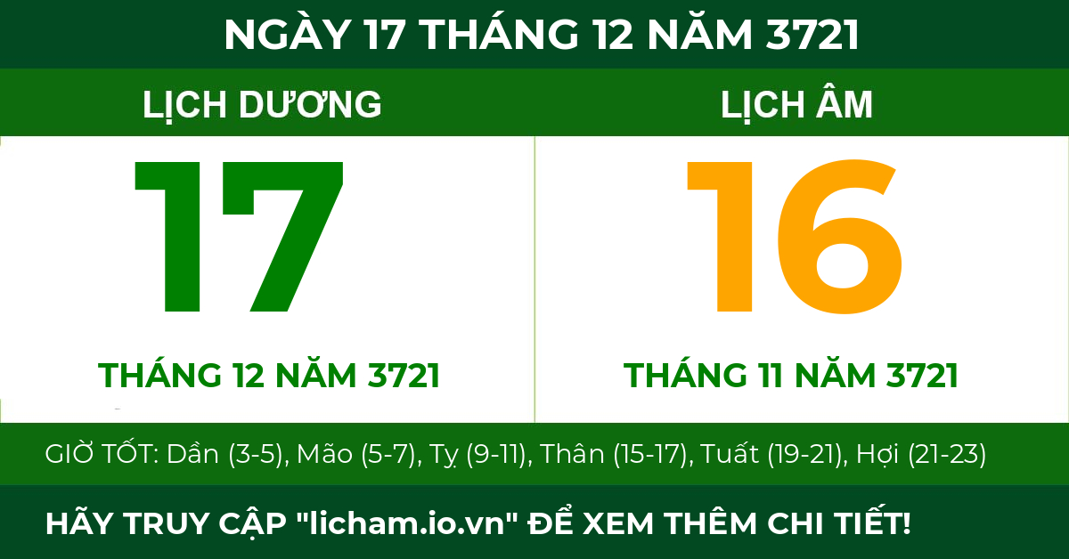 lịch âm ngày 17 tháng 12 năm 3721