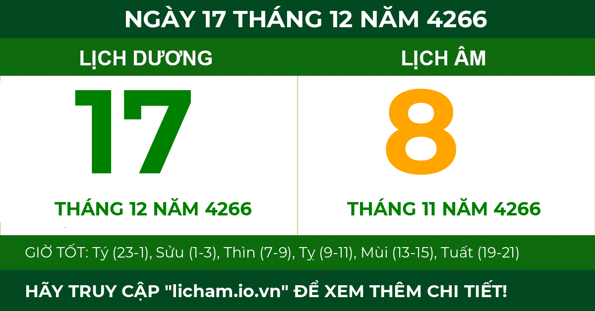 lịch âm ngày 17 tháng 12 năm 4266