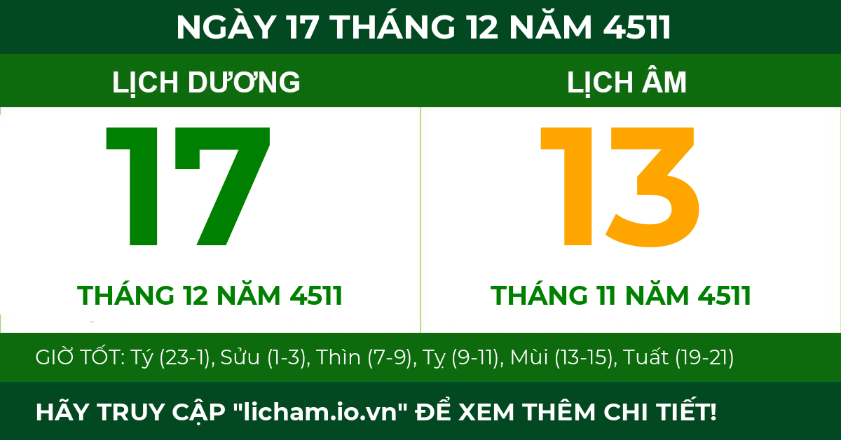 lịch âm ngày 17 tháng 12 năm 4511