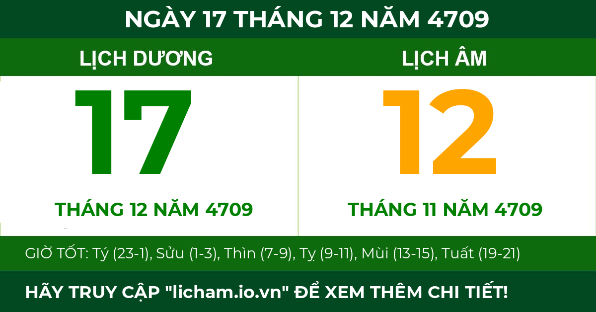 lịch âm ngày 17 tháng 12 năm 4709