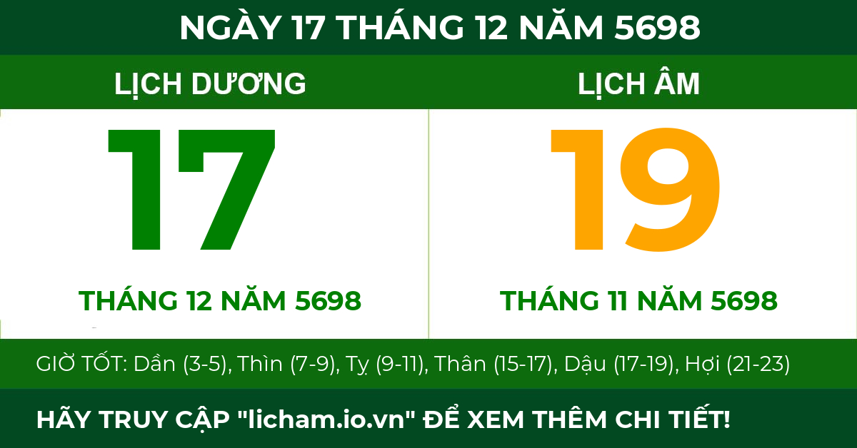 lịch âm ngày 17 tháng 12 năm 5698