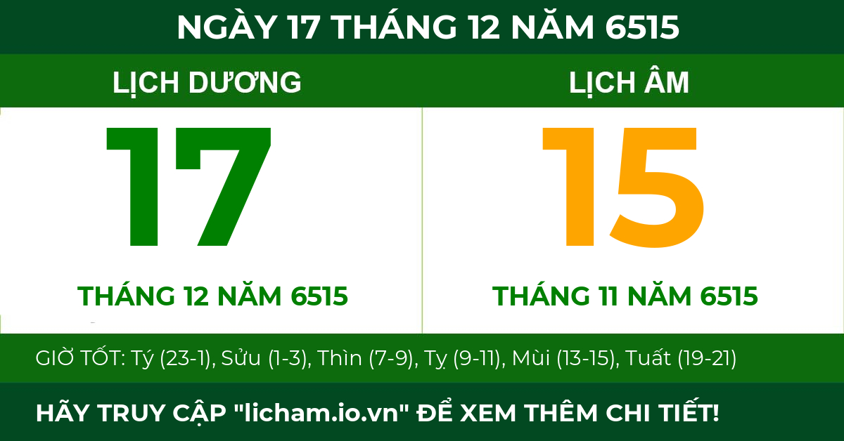 lịch âm ngày 17 tháng 12 năm 6515
